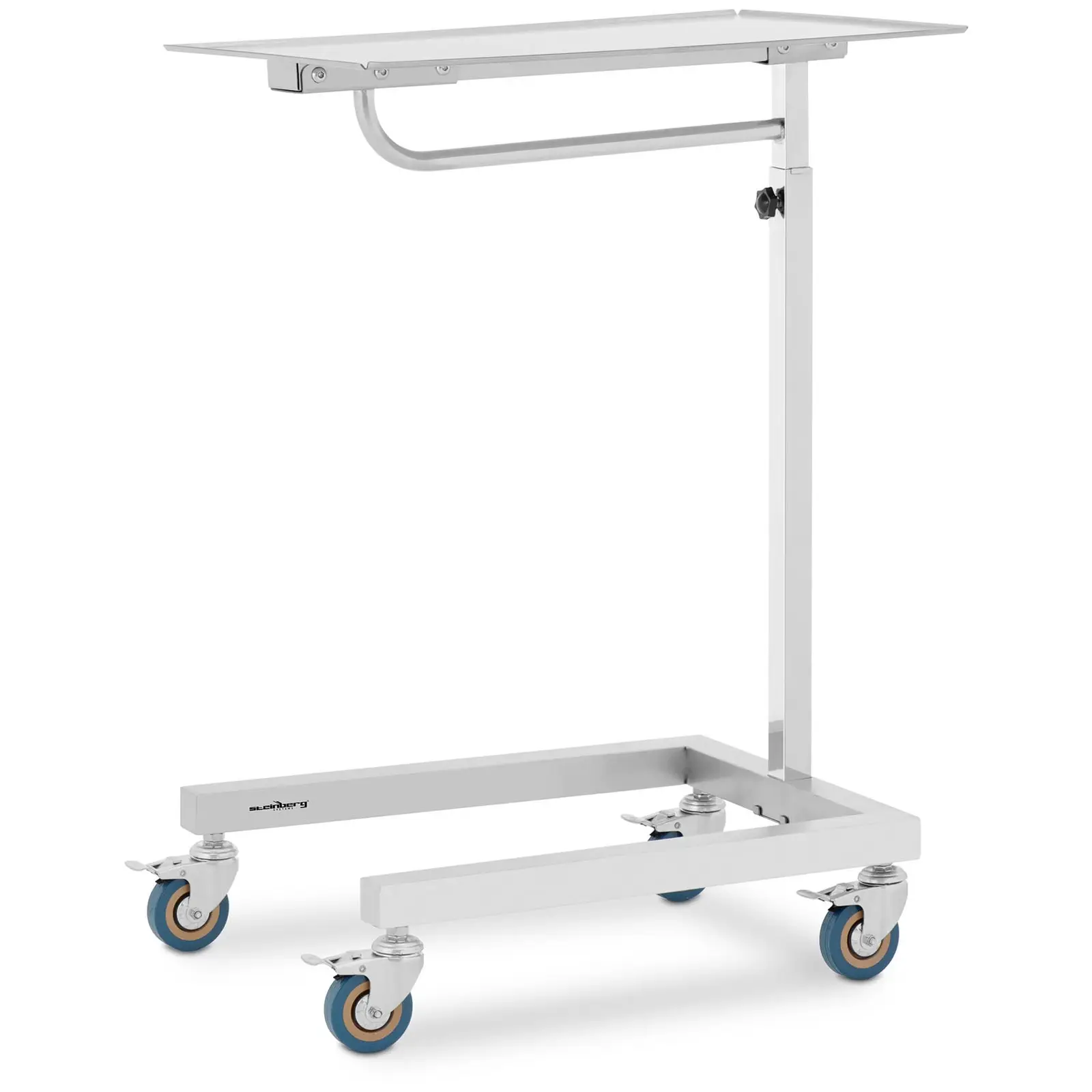 Klinikkbord - sidebord med hjul - 600 x 400 mm - høydejusterbart - rustfritt stål og gummi