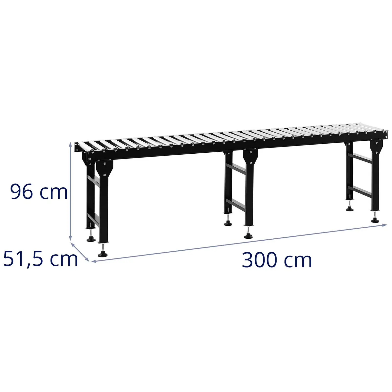 Rullebord - 400 kg - 300 cm - 30 ruller - høydejusterbar