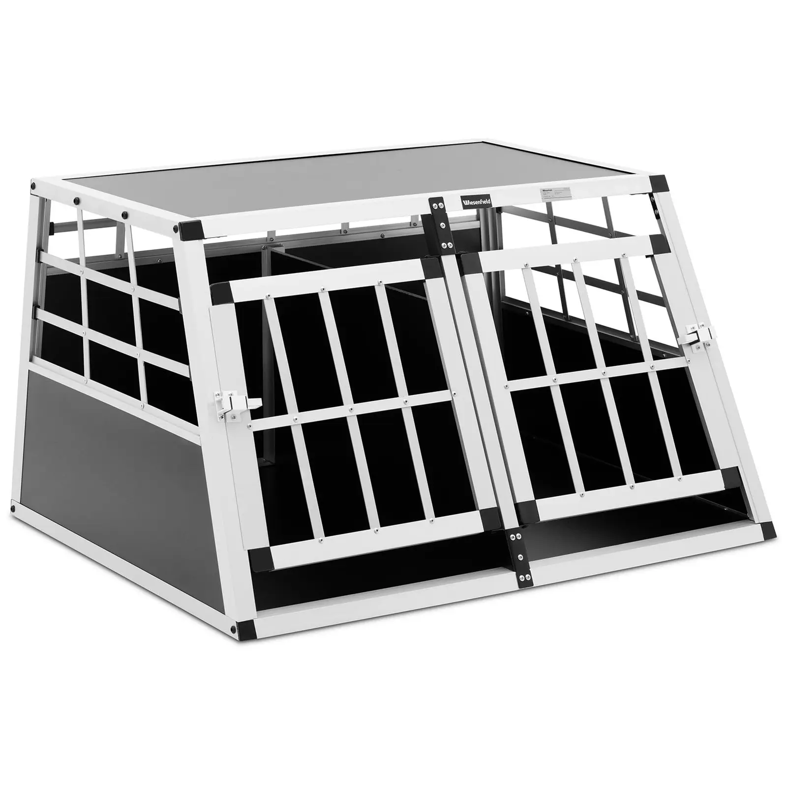 Hundebur - aluminium - trapesformet - 70 x 90 x 50 cm - med skillevegg